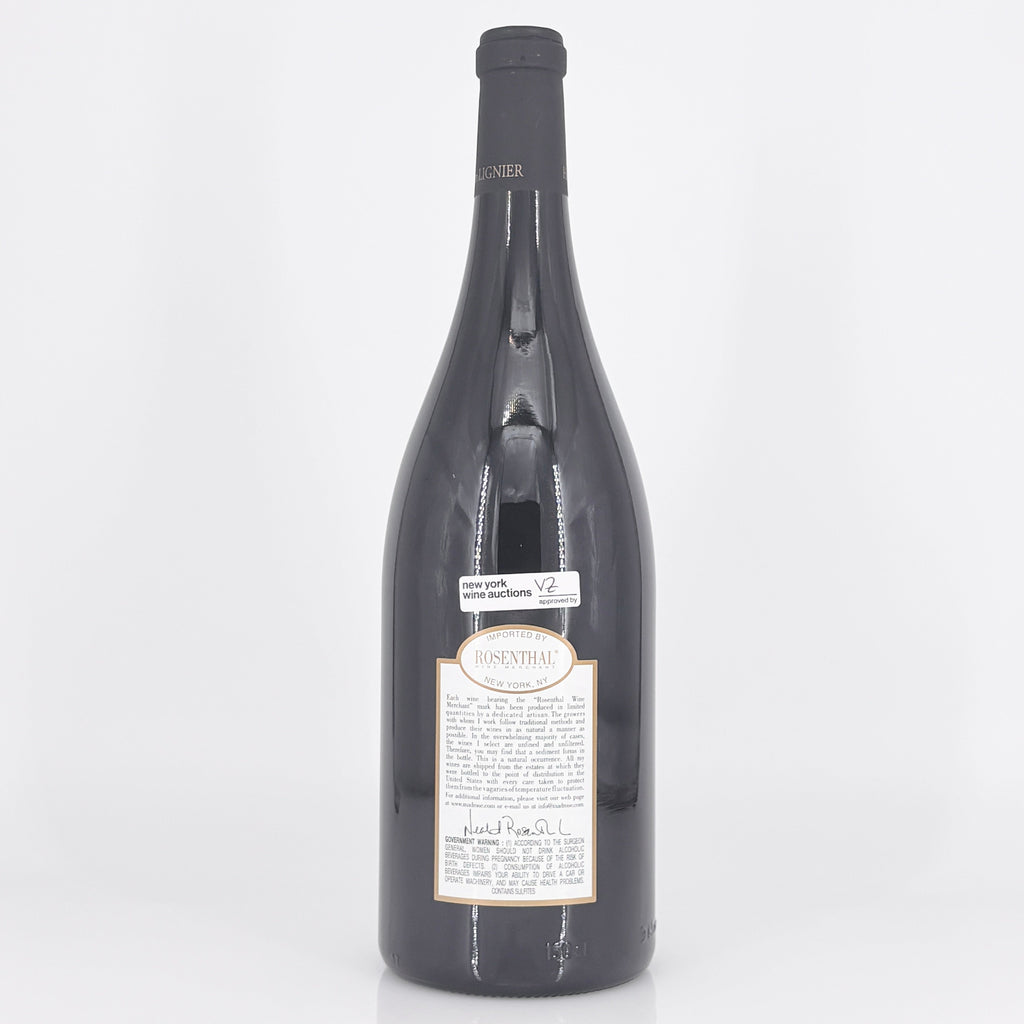 Large wine bottle with a label on a white background