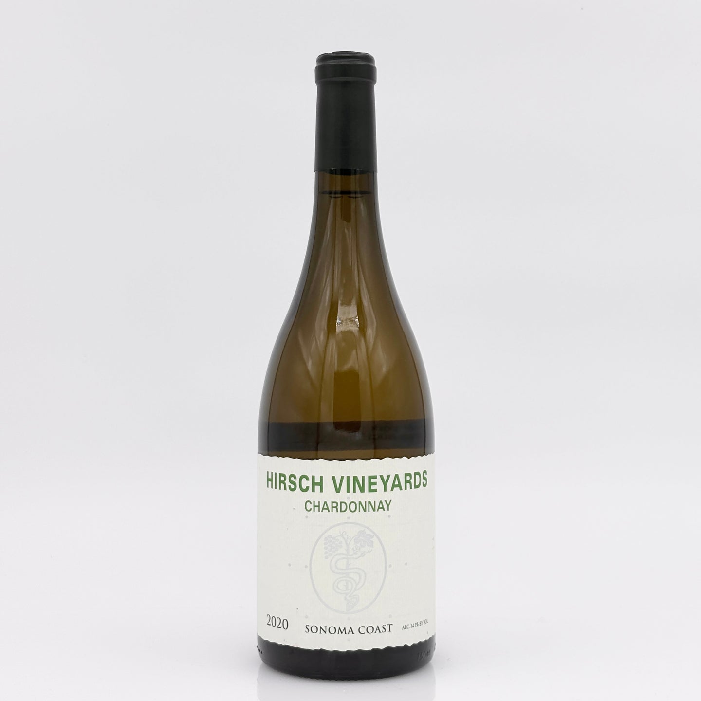 Hirsch Vineyards Chardonnay wine bottle on a white background