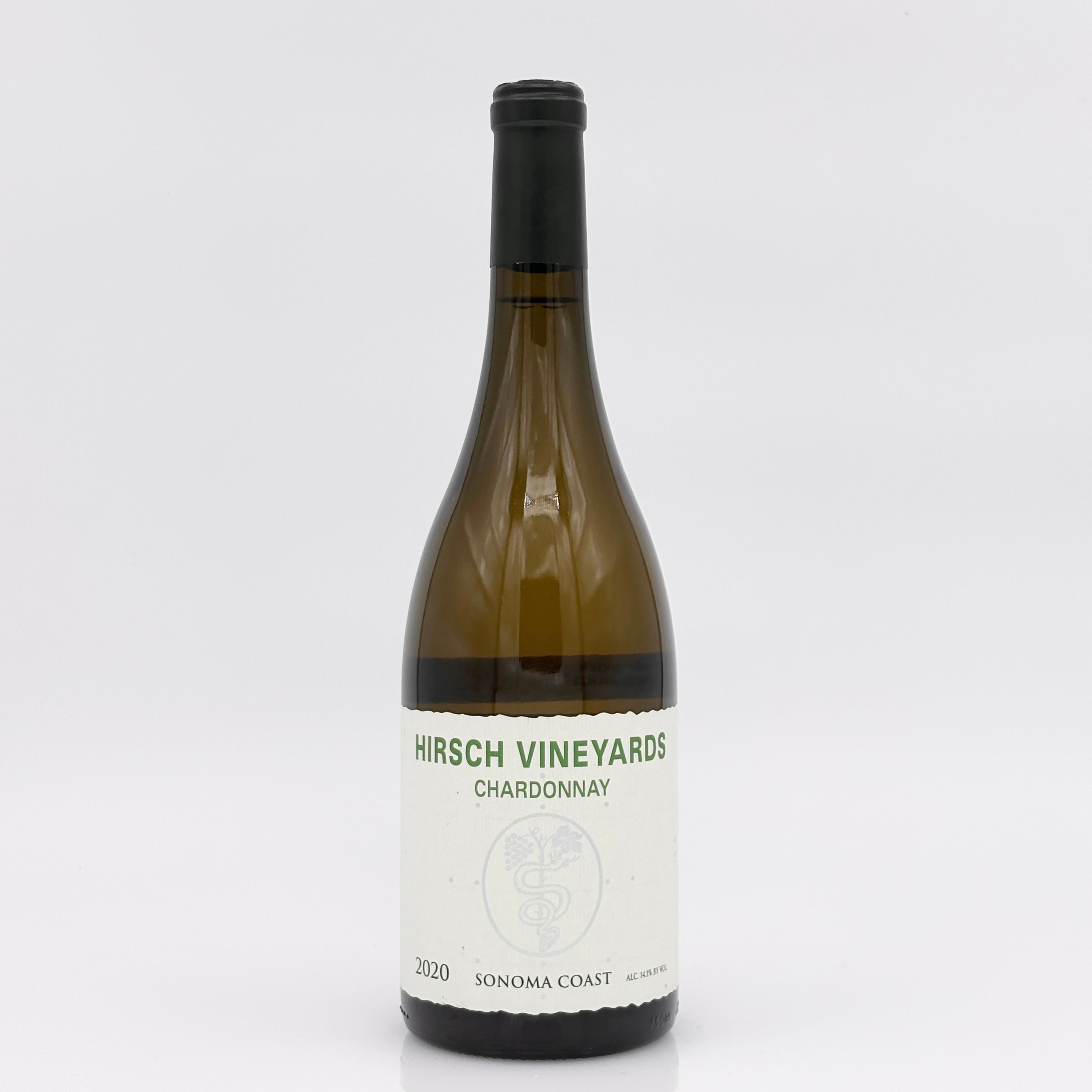 Hirsch Vineyards Chardonnay wine bottle on a white background