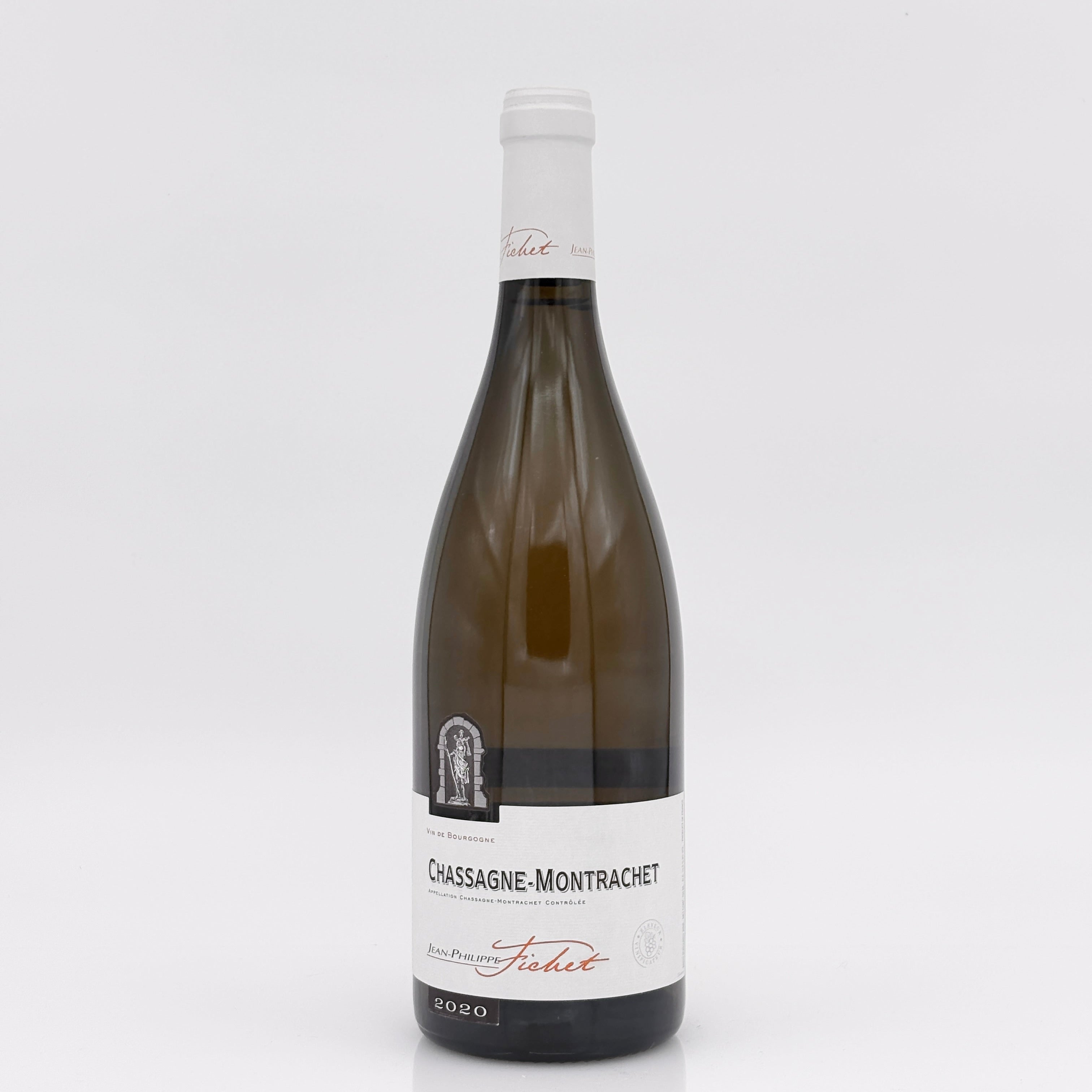 Wine bottle with a white label on a light gray background