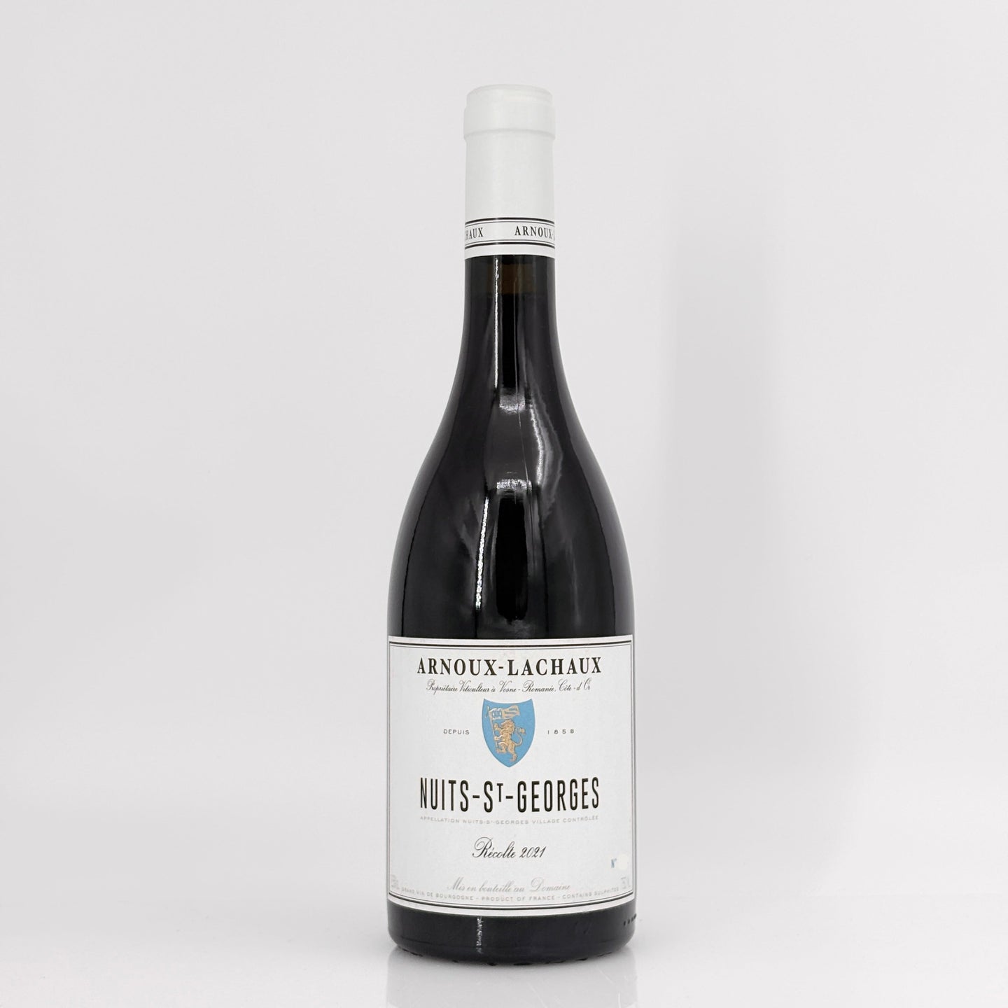 Wine bottle with label on a white background