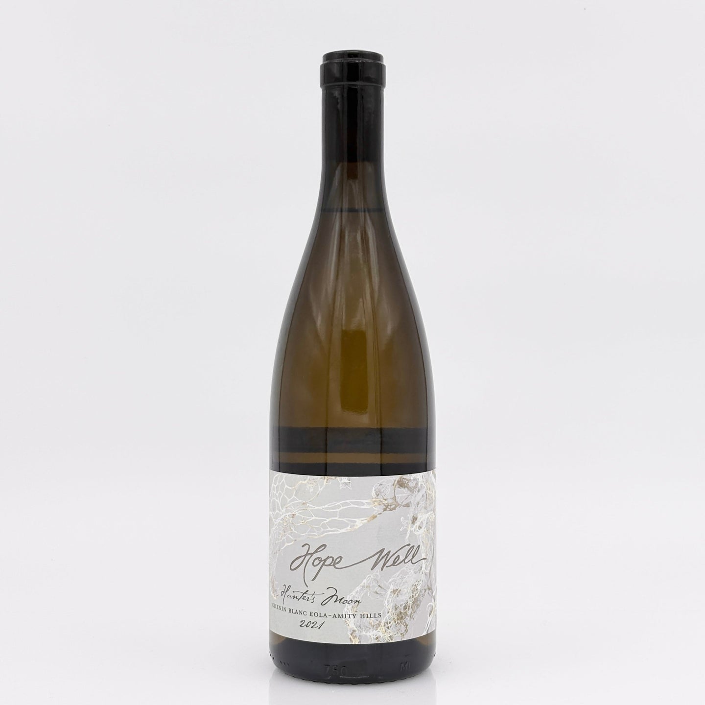 Wine bottle with a label on a white background