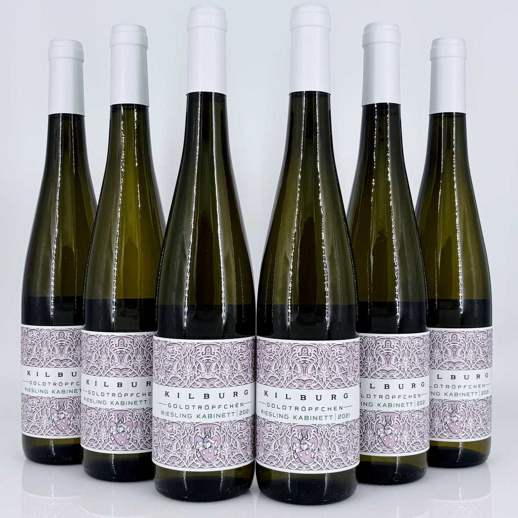 Six bottles of Kilburg wine on a white background
