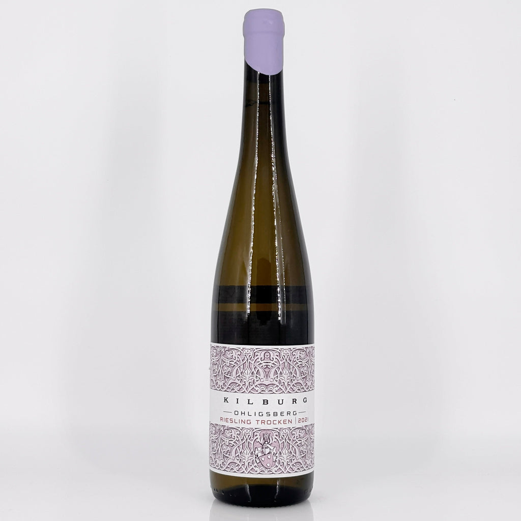 Wine bottle with a decorative label on a white background
