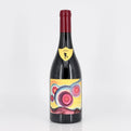 Wine bottle with a colorful label on a white background