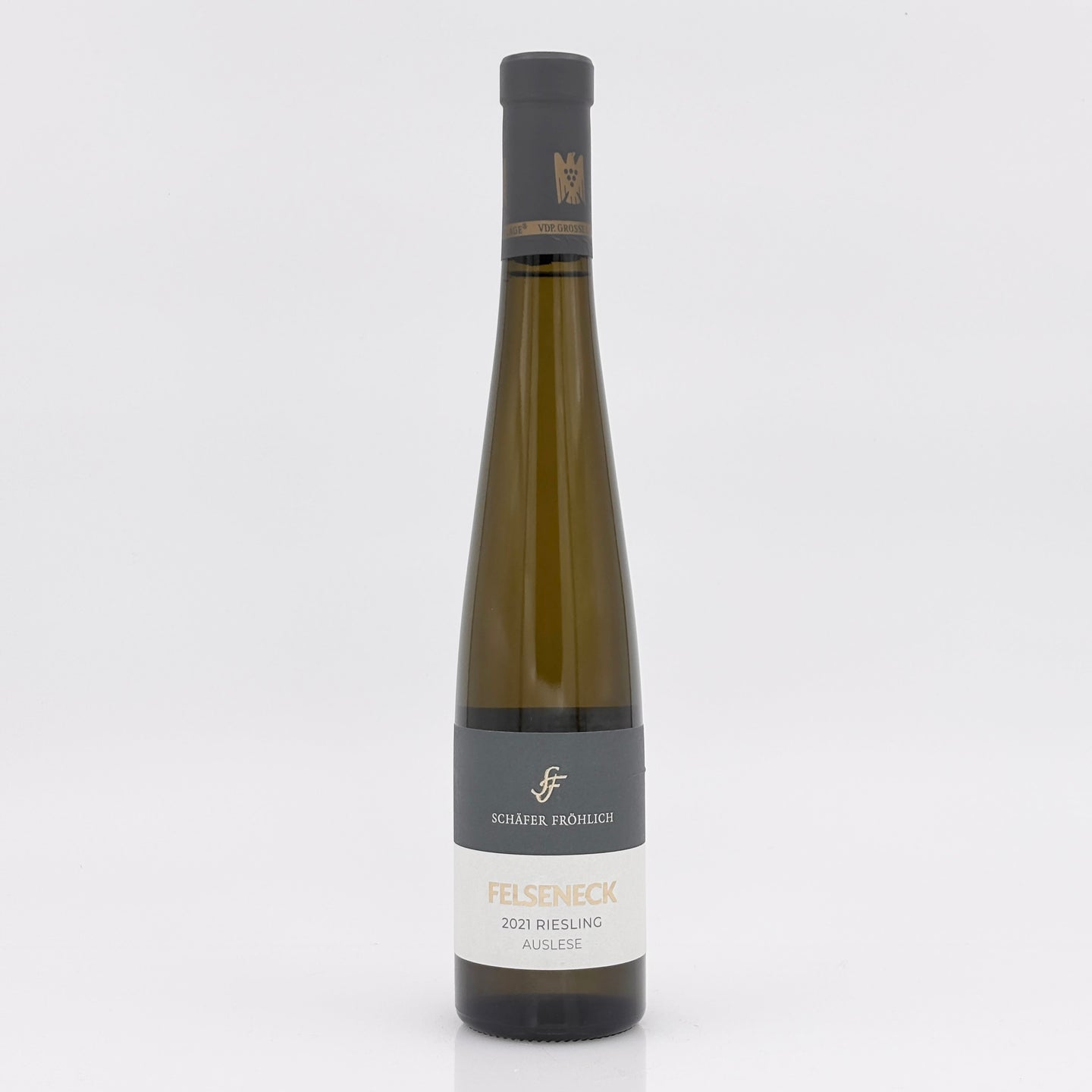 Wine bottle with a label on a white background