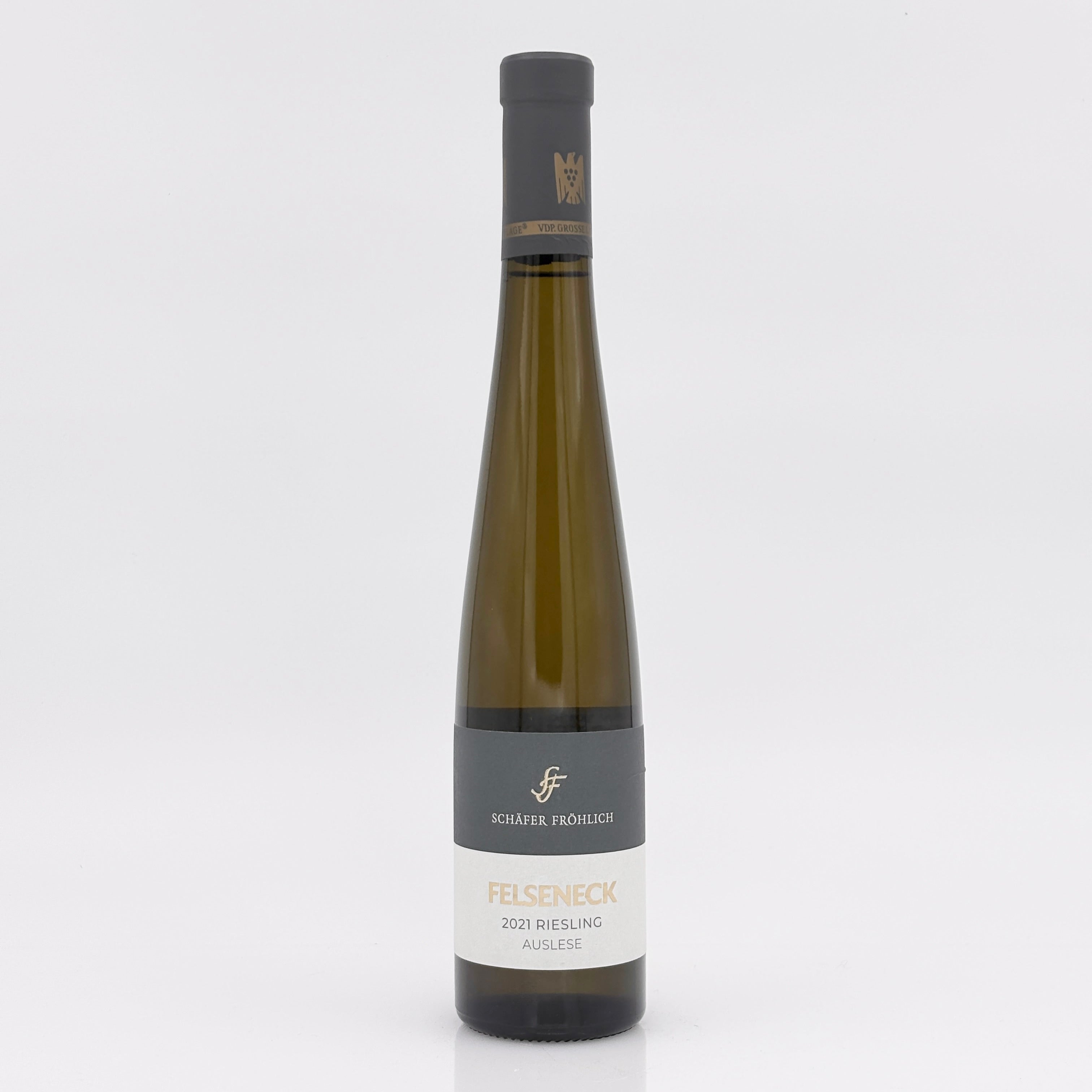 Wine bottle with a label on a white background