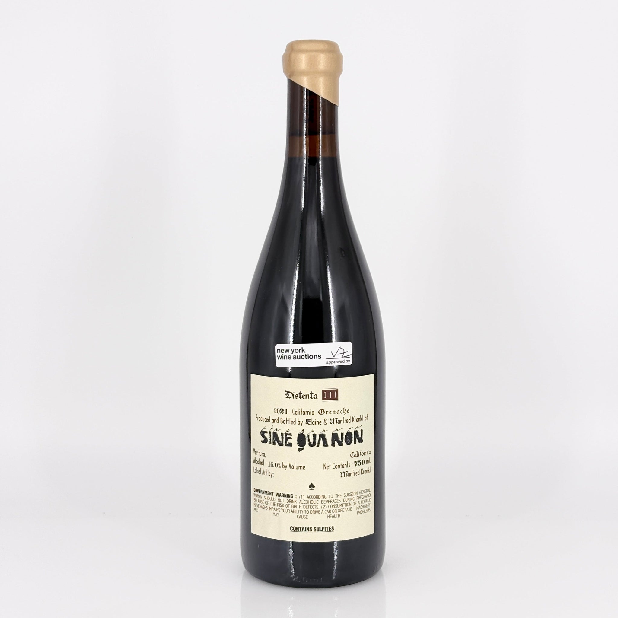 Wine bottle with a label on a white background