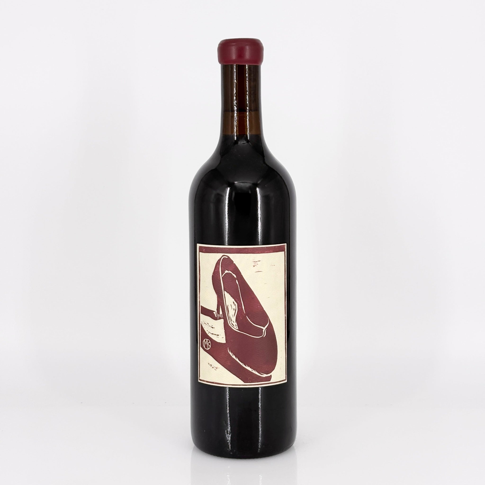 Wine bottle with a label on a white background