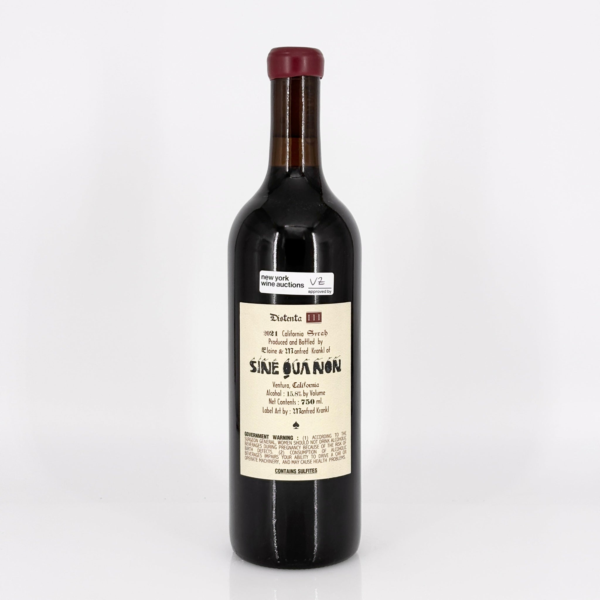Wine bottle with a label on a white background