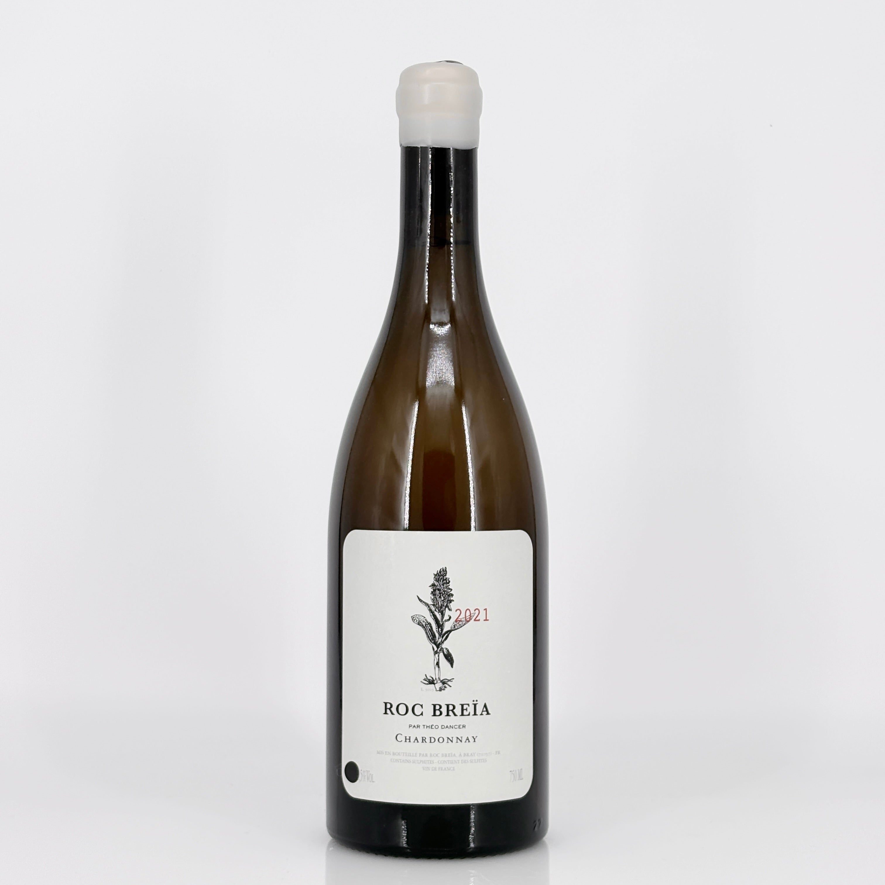 Wine bottle with a label on a white background