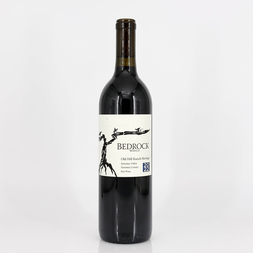 Wine bottle with 'Bedrock' label on a white background