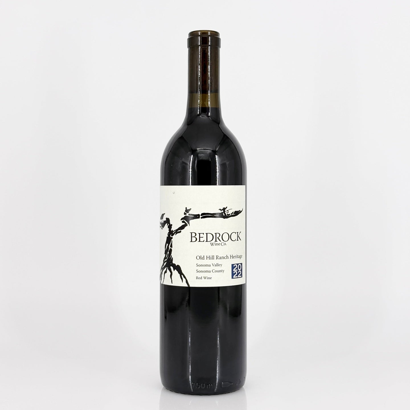 Wine bottle with 'Bedrock' label on a white background