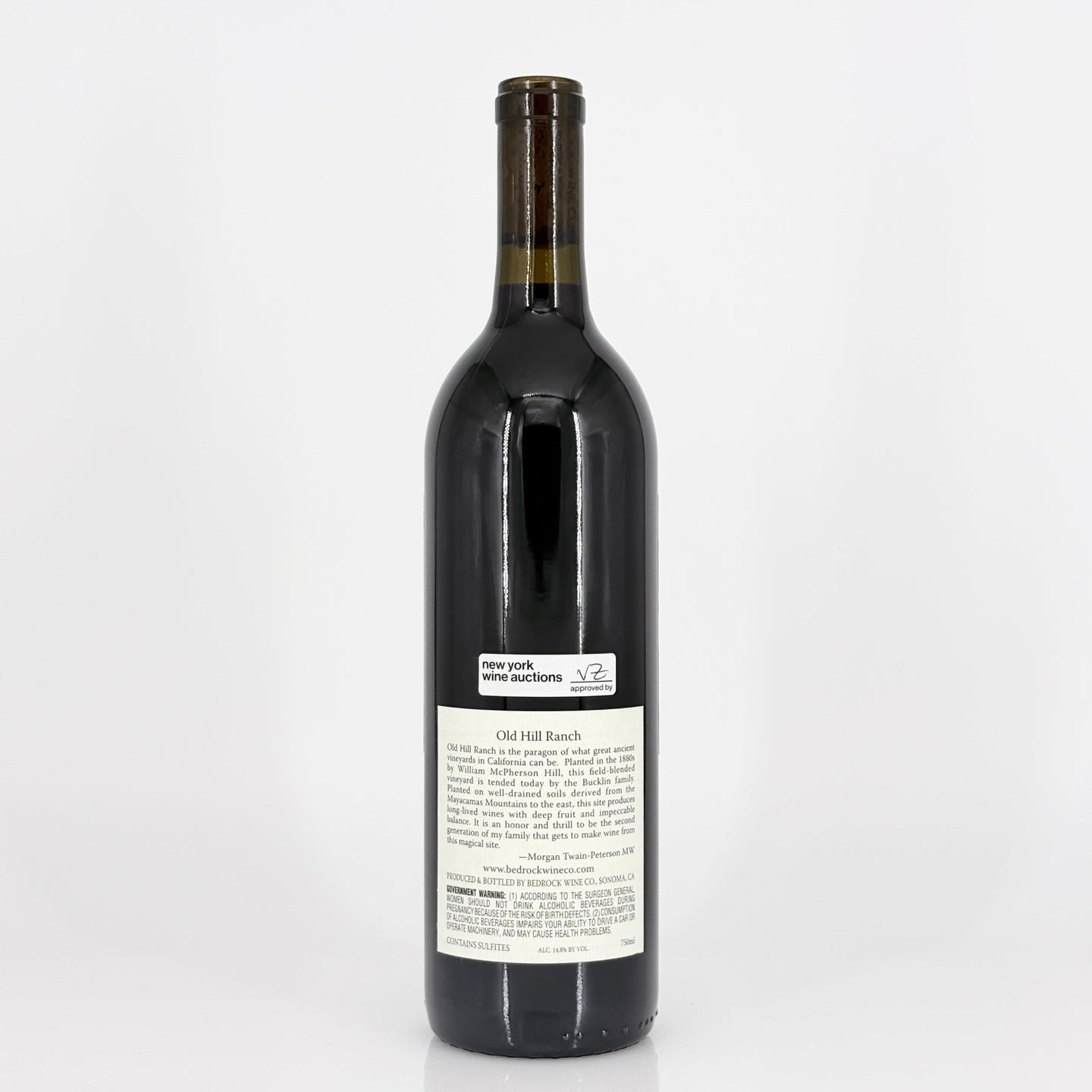 Wine bottle with a label on a white background