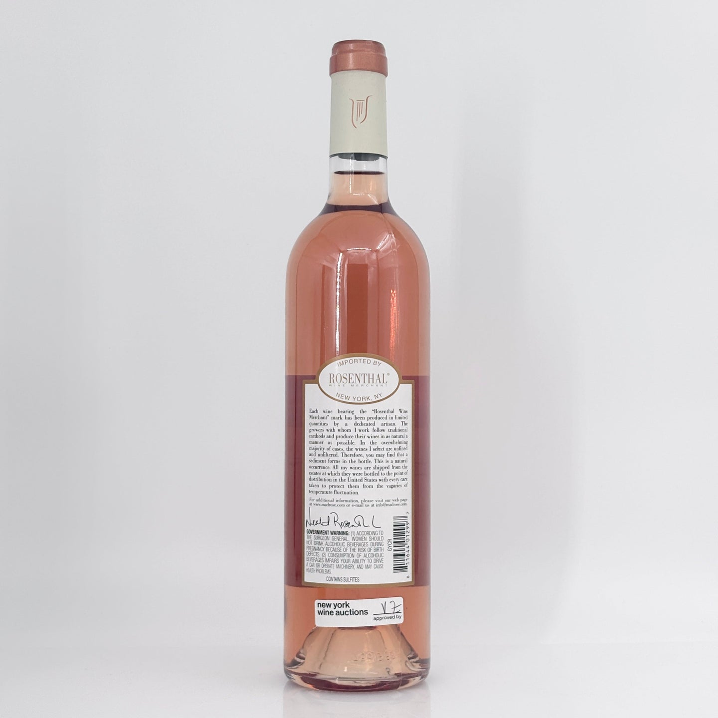 Bottle of Rosenthal rose wine on a white background