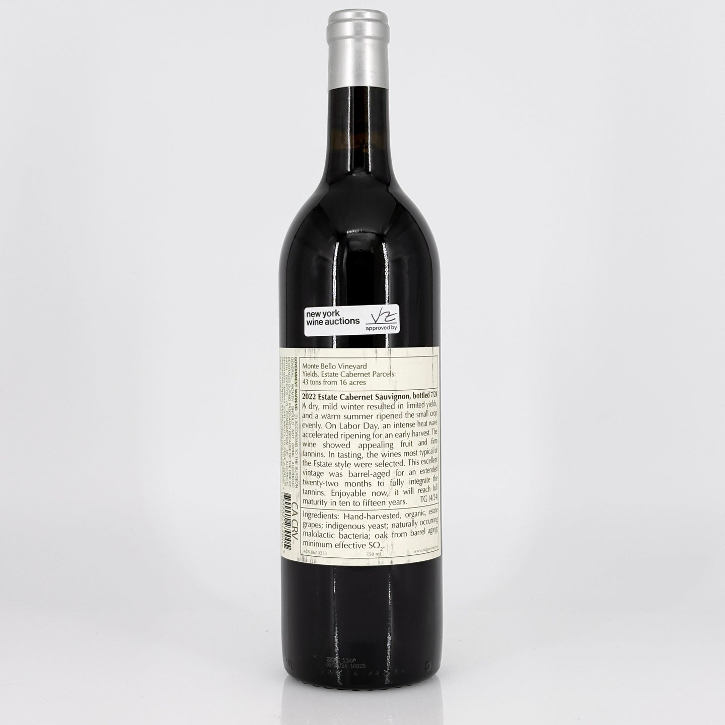 Wine bottle with a visible label on a white background