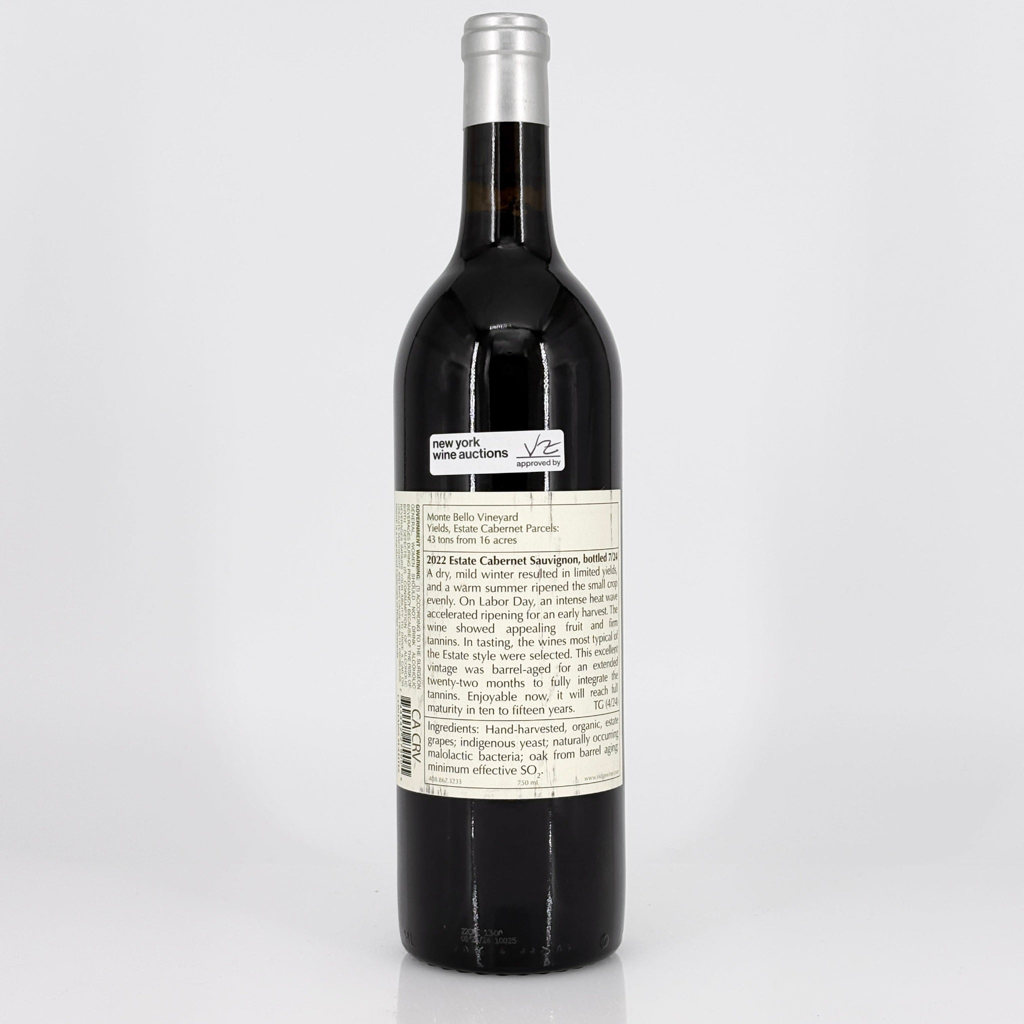 Wine bottle with a visible label on a white background
