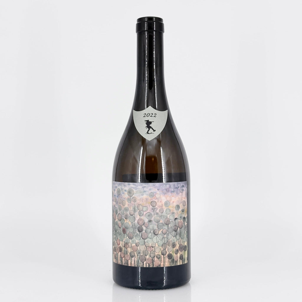 Wine bottle with a decorative label on a white background