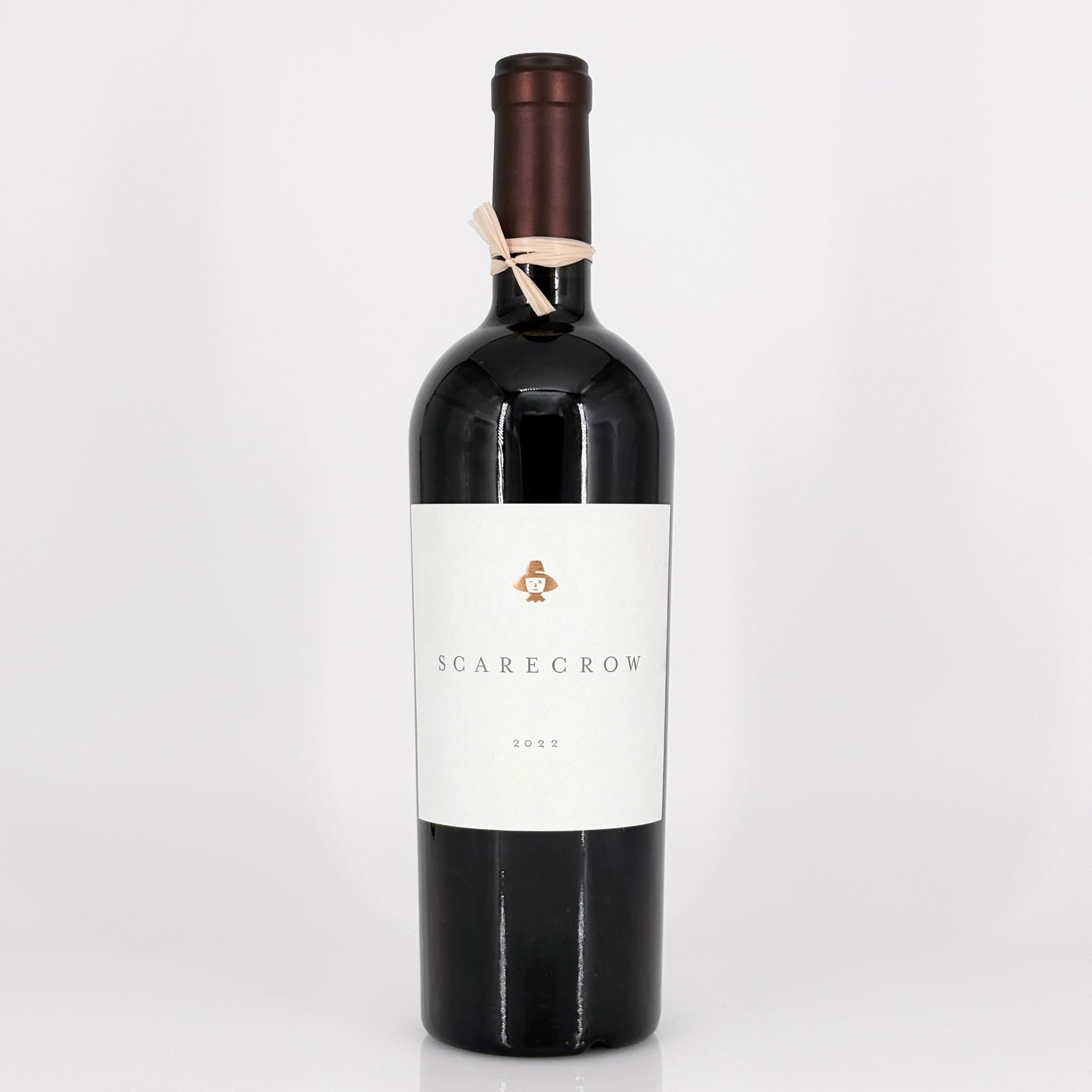 Wine bottle labeled 'Scarecrow' on a white background
