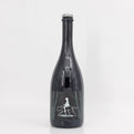 Black wine bottle with a white label featuring a horse and rider on a white background