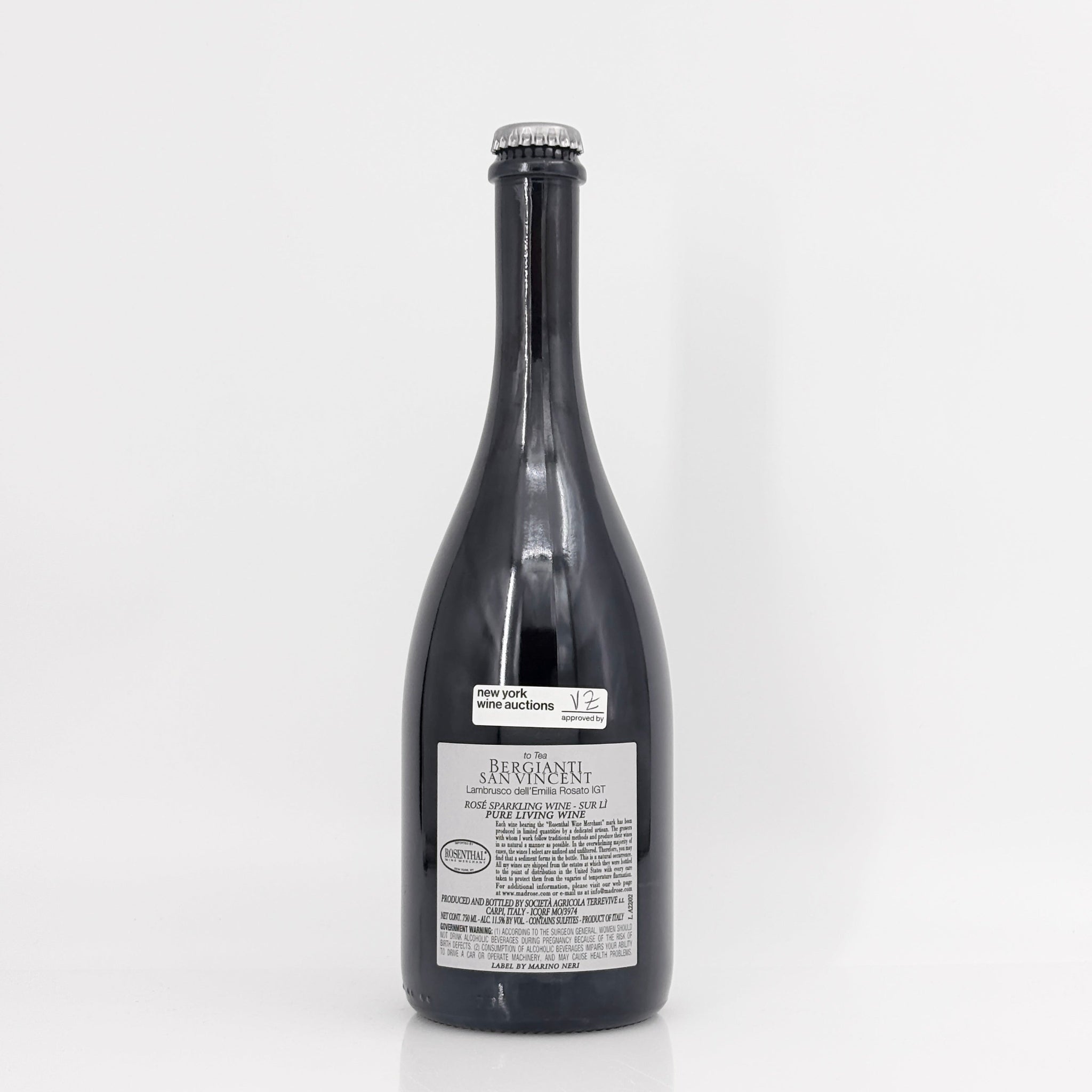 Wine bottle with a label on a white background