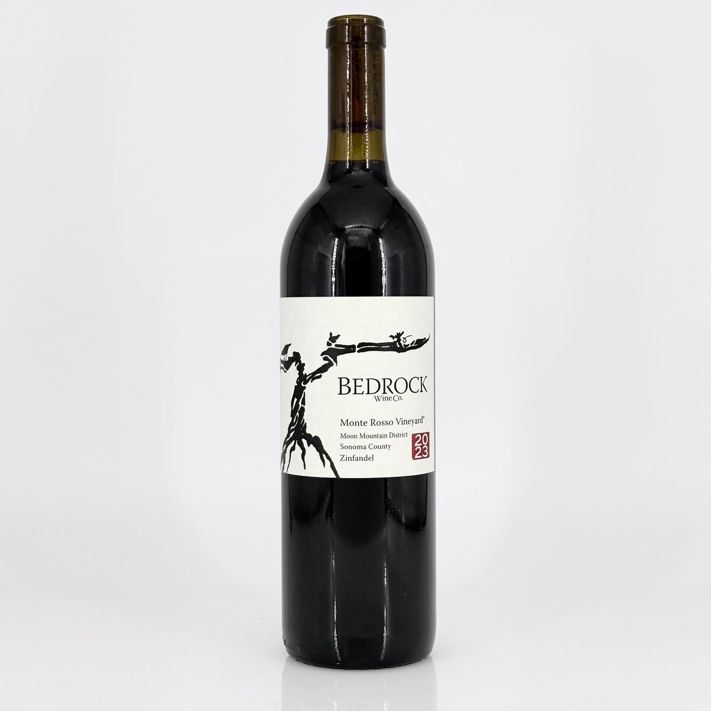 Wine bottle with 'Bedrock' label on a white background