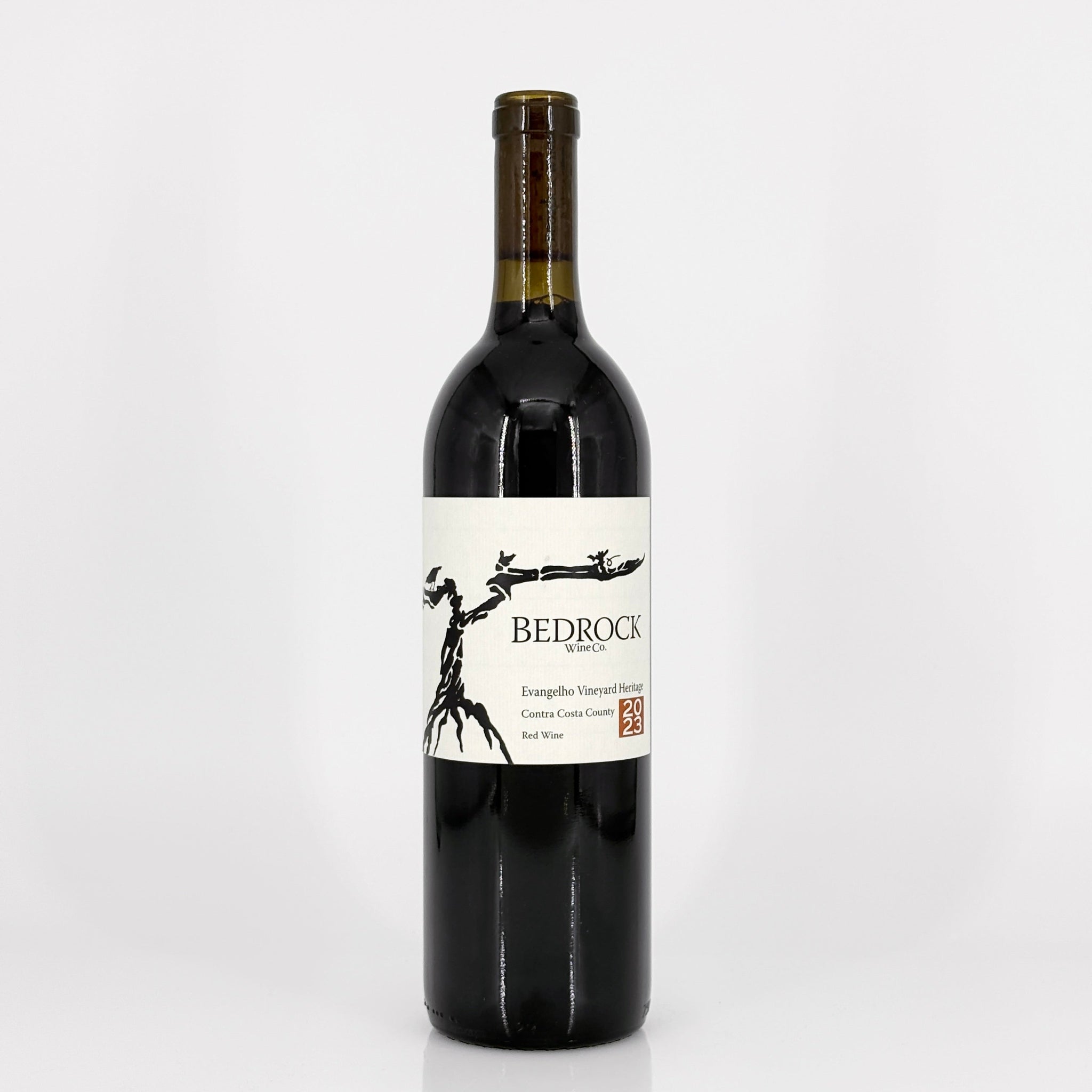 Wine bottle with 'Bedrock' label on a white background