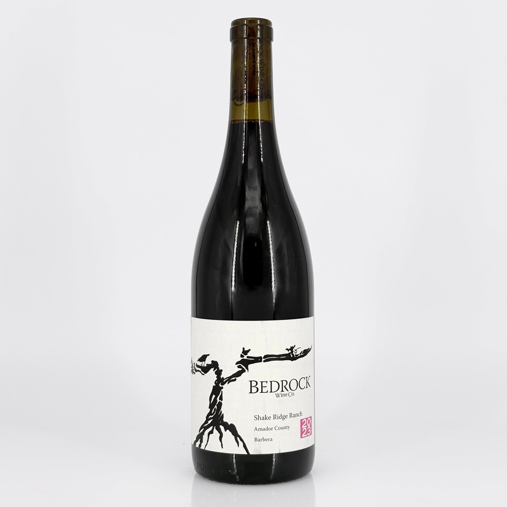 Wine bottle with 'Bedrock' label on a white background