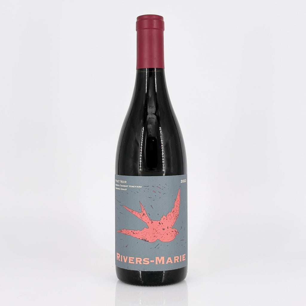 Wine bottle with 'Rivers-Marie' label on a white background