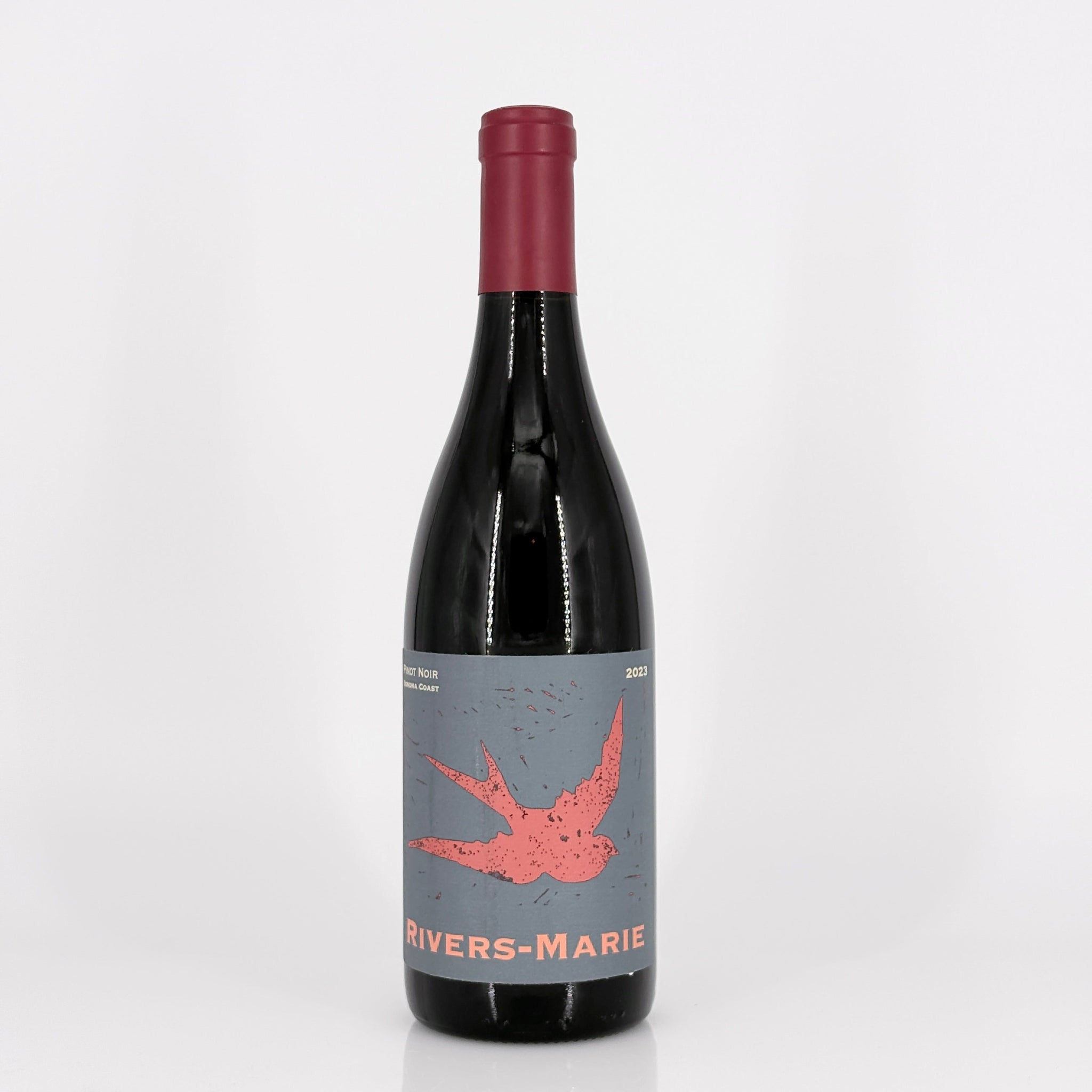 Wine bottle with 'Rivers-Marie' label on a white background