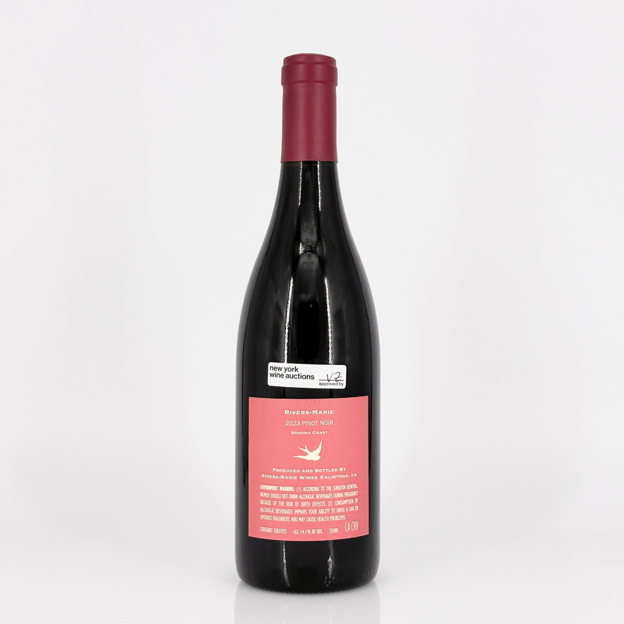Wine bottle with a red label on a white background