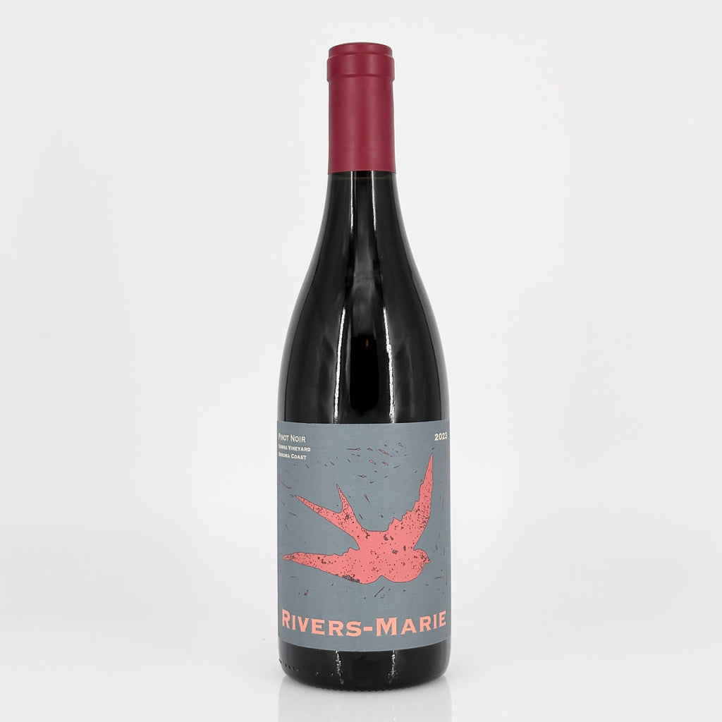 Wine bottle with 'Rivers-Marie' label on a white background