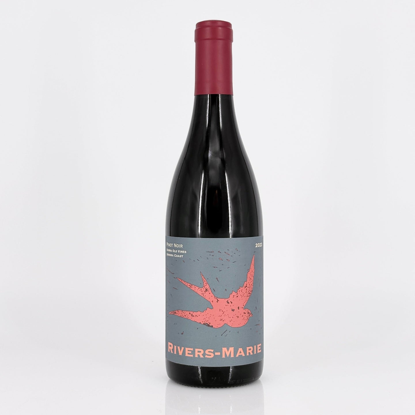 Wine bottle with 'Rivers-Marie' label on a white background