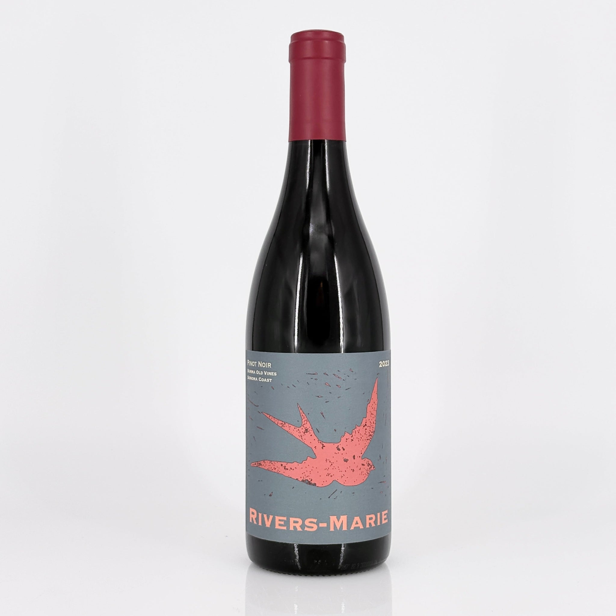 Wine bottle with 'Rivers-Marie' label on a white background