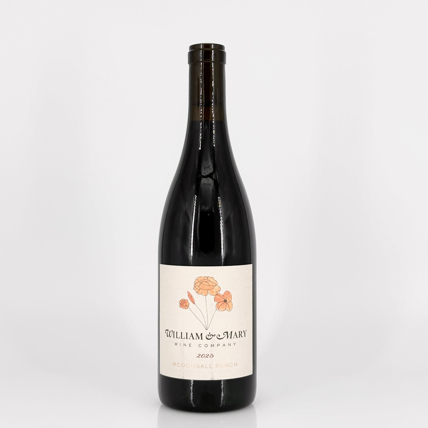Wine bottle with a label on a white background