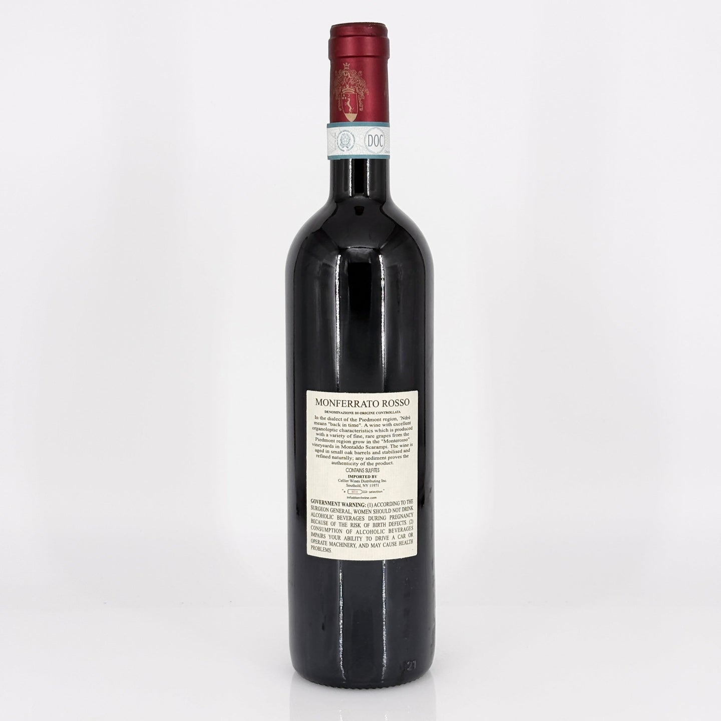 Wine bottle with a label on a white background