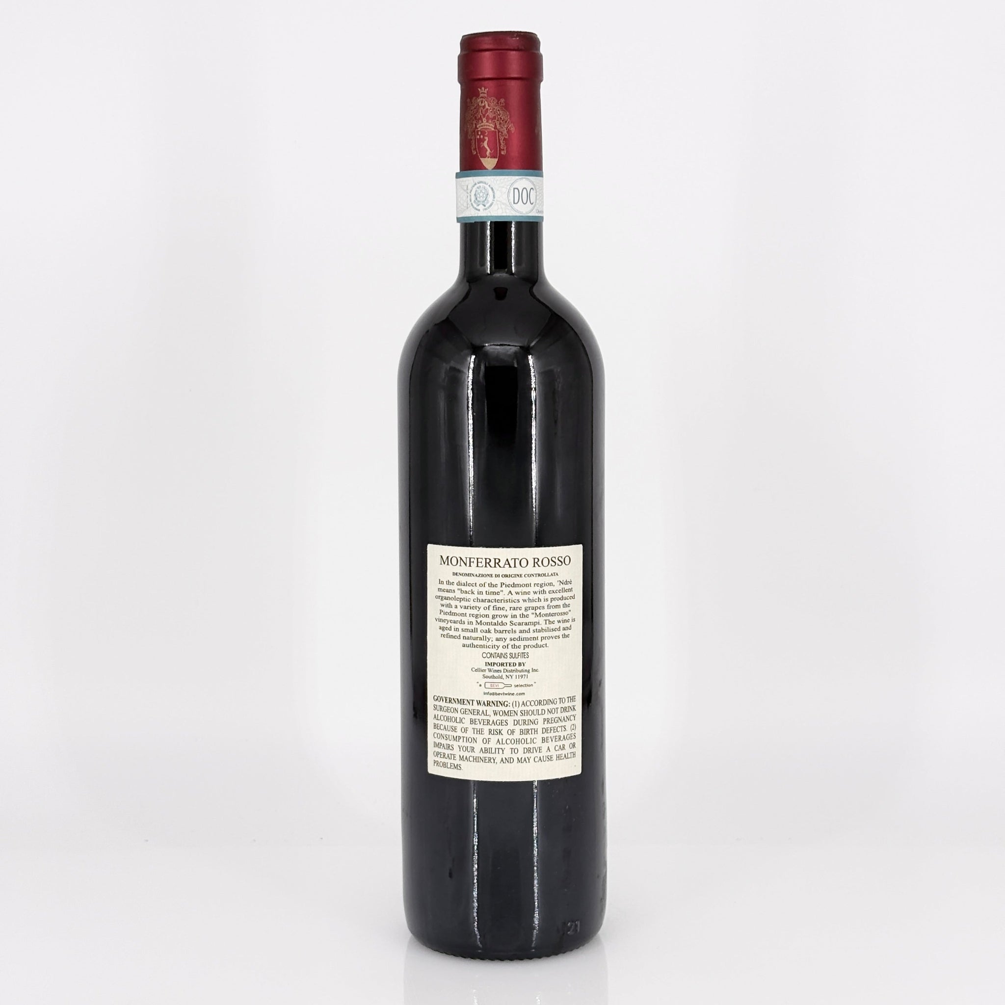 Wine bottle with a label on a white background