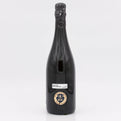 Black bottle with a label on a white background