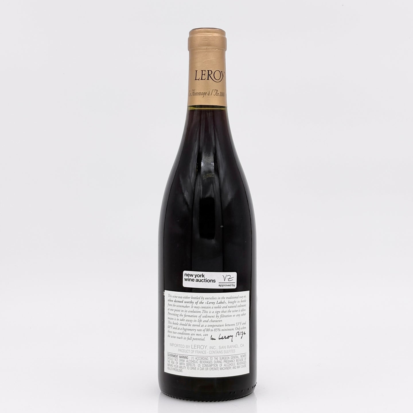 Wine bottle with a visible label on a white background