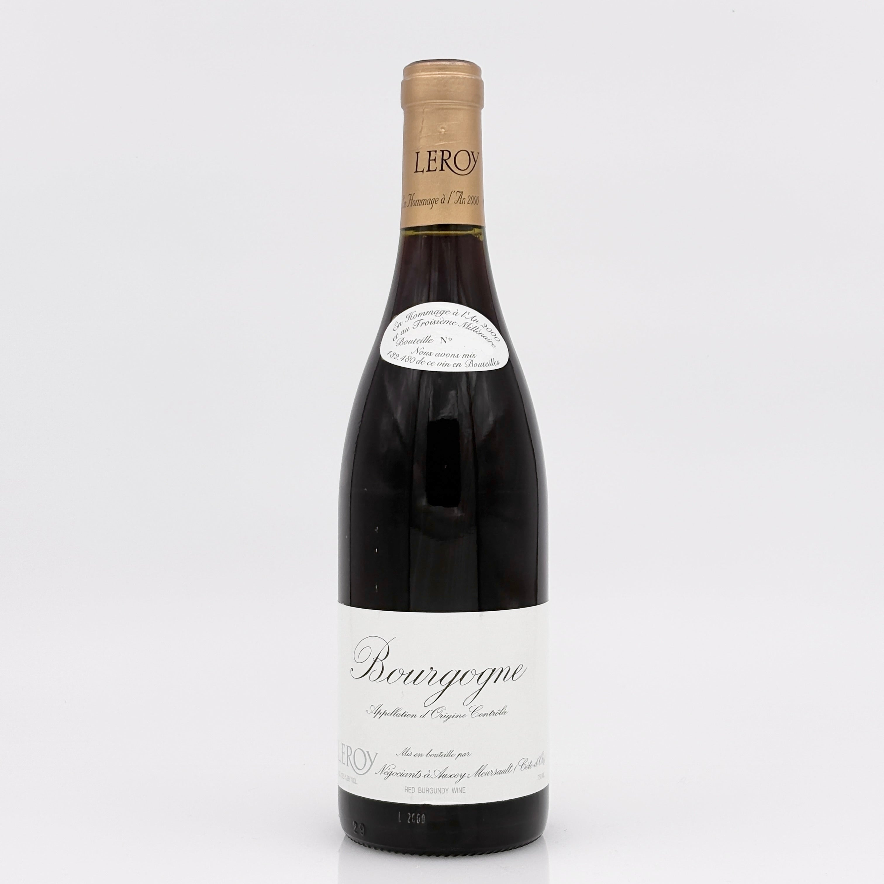 Bottle of Bourgogne wine with a visible label on a white background