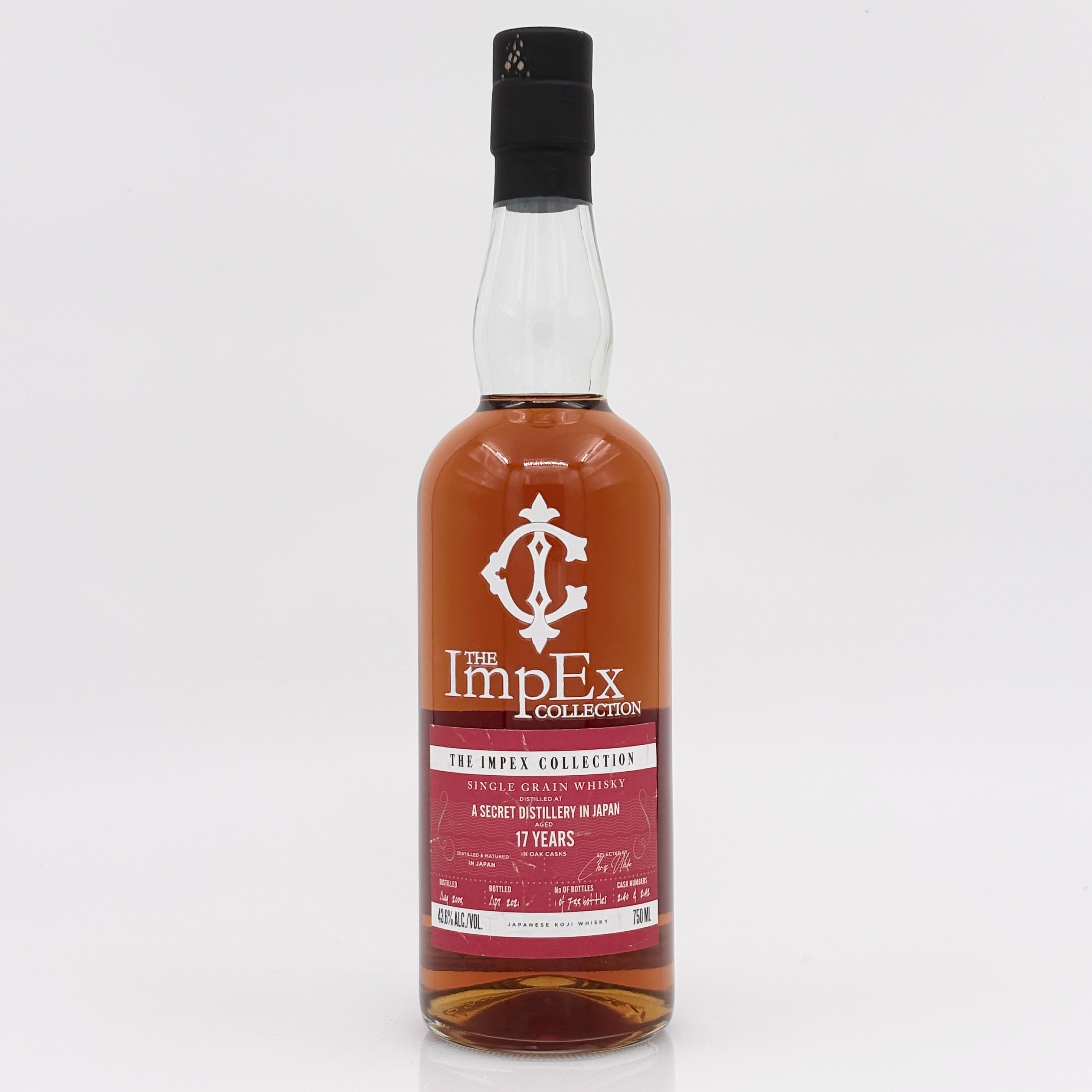 Bottle of ImpEx Collection whiskey on a white background